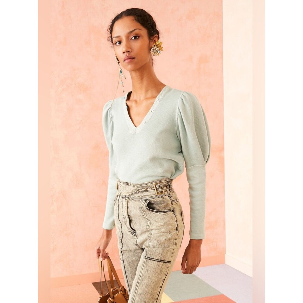 Ulla Johnson Jude Pullover Sage Puff Sleeve Cotton Top S
